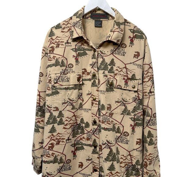 Vintage Geoffrey Hunter Campground Shirt 42 / 22W Plus Size Novelty Print Top - Picture 1 of 12